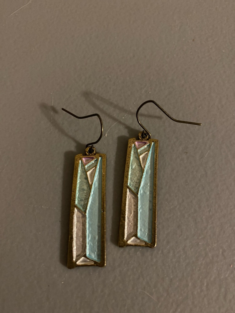 Painted Aluminum Art Deco Style Geometric Turquoise Drop Earrings